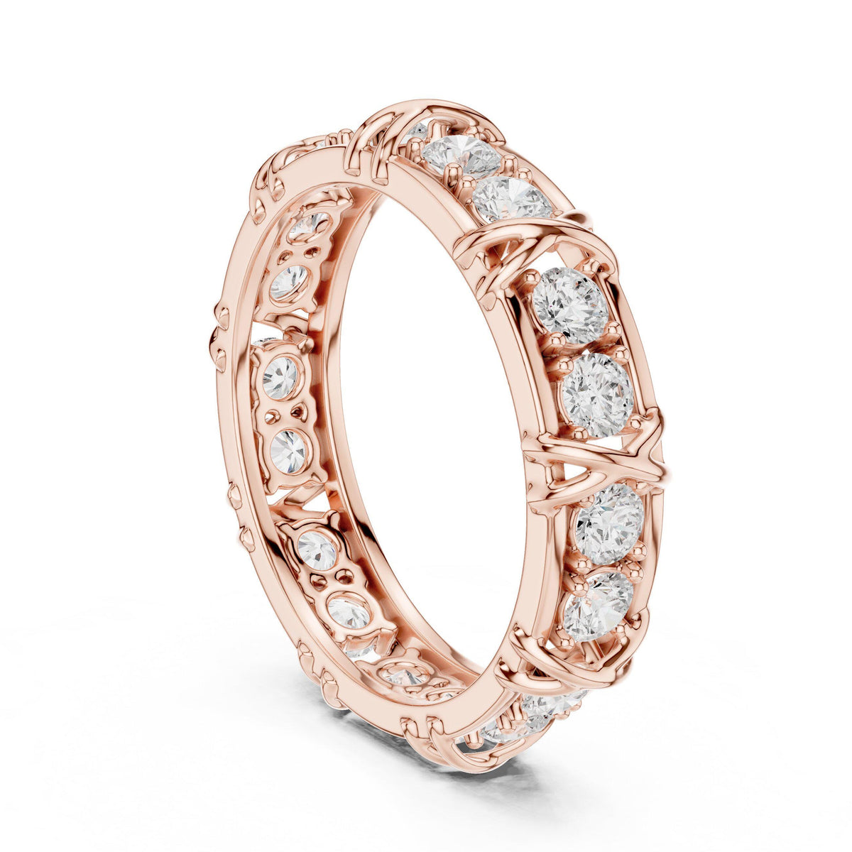 Men's Moissanite Eternity Band, X-Link Design – 925 Sterling Silver, 18K Gold Vermeil