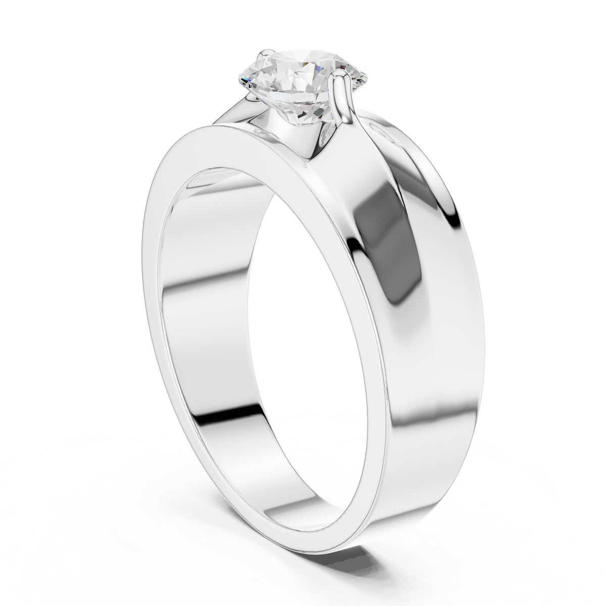 Men's Round Moissanite Ring with Winged Prongs, Flat Band – 925 Sterling Silver, 18K Gold Vermeil