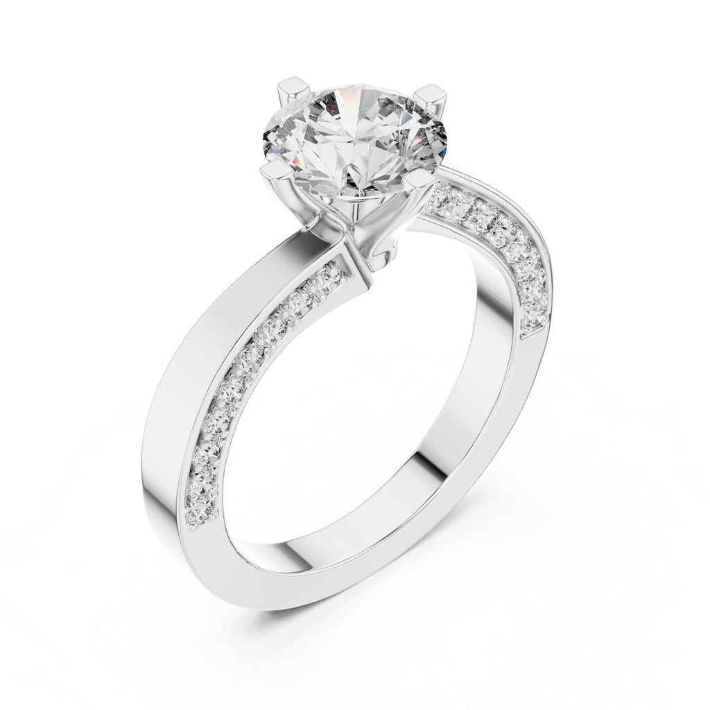 Round Moissanite Twist Ring with Pavé Band, 7.5mm – 925 Sterling Silver, 18K Gold Vermeil