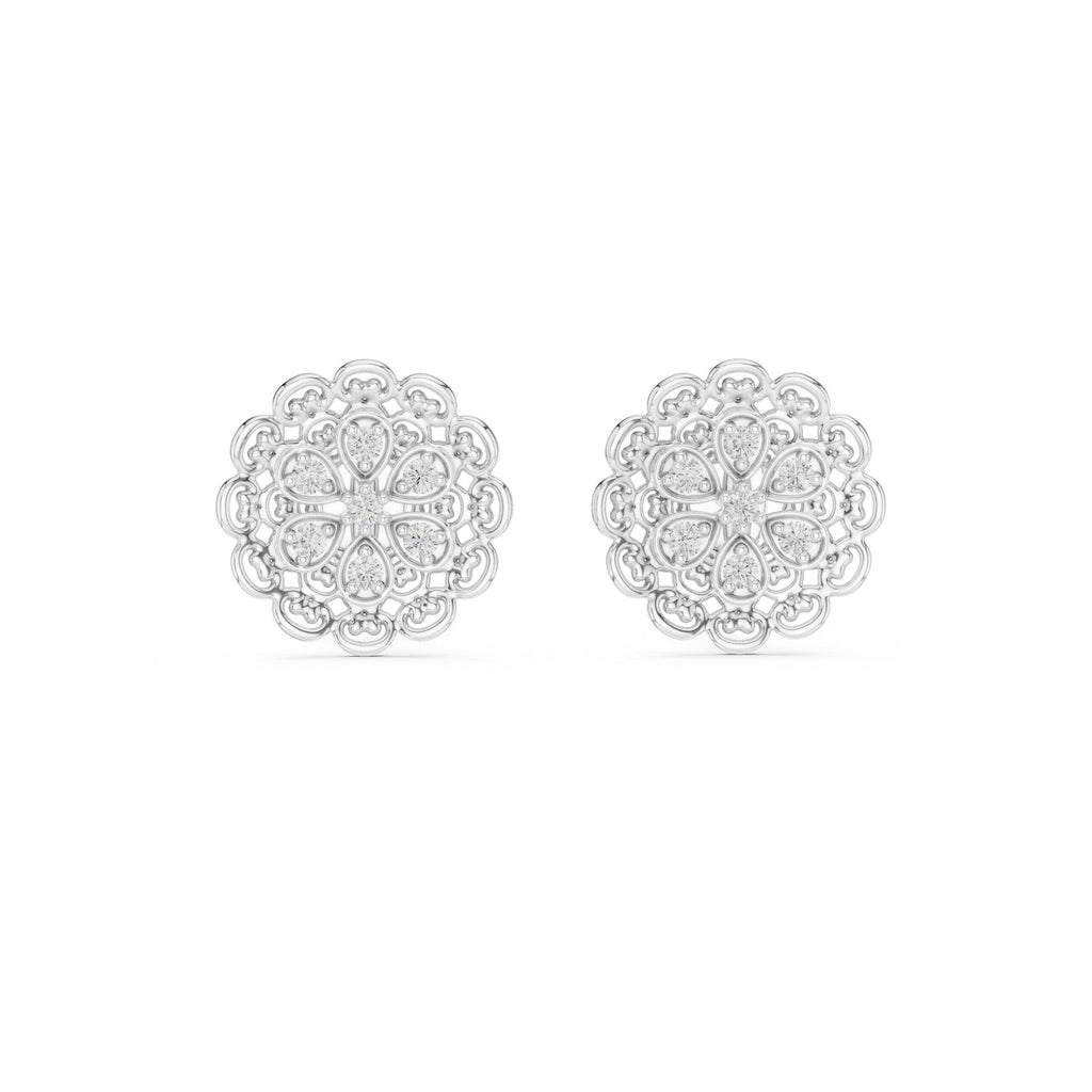 Moissanite Filigree Flower Stud Earrings – 925 Sterling Silver, 18K Gold Vermeil