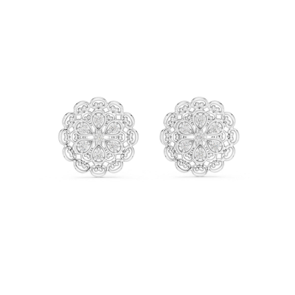 Moissanite Filigree Flower Stud Earrings – 925 Sterling Silver, 18K Gold Vermeil