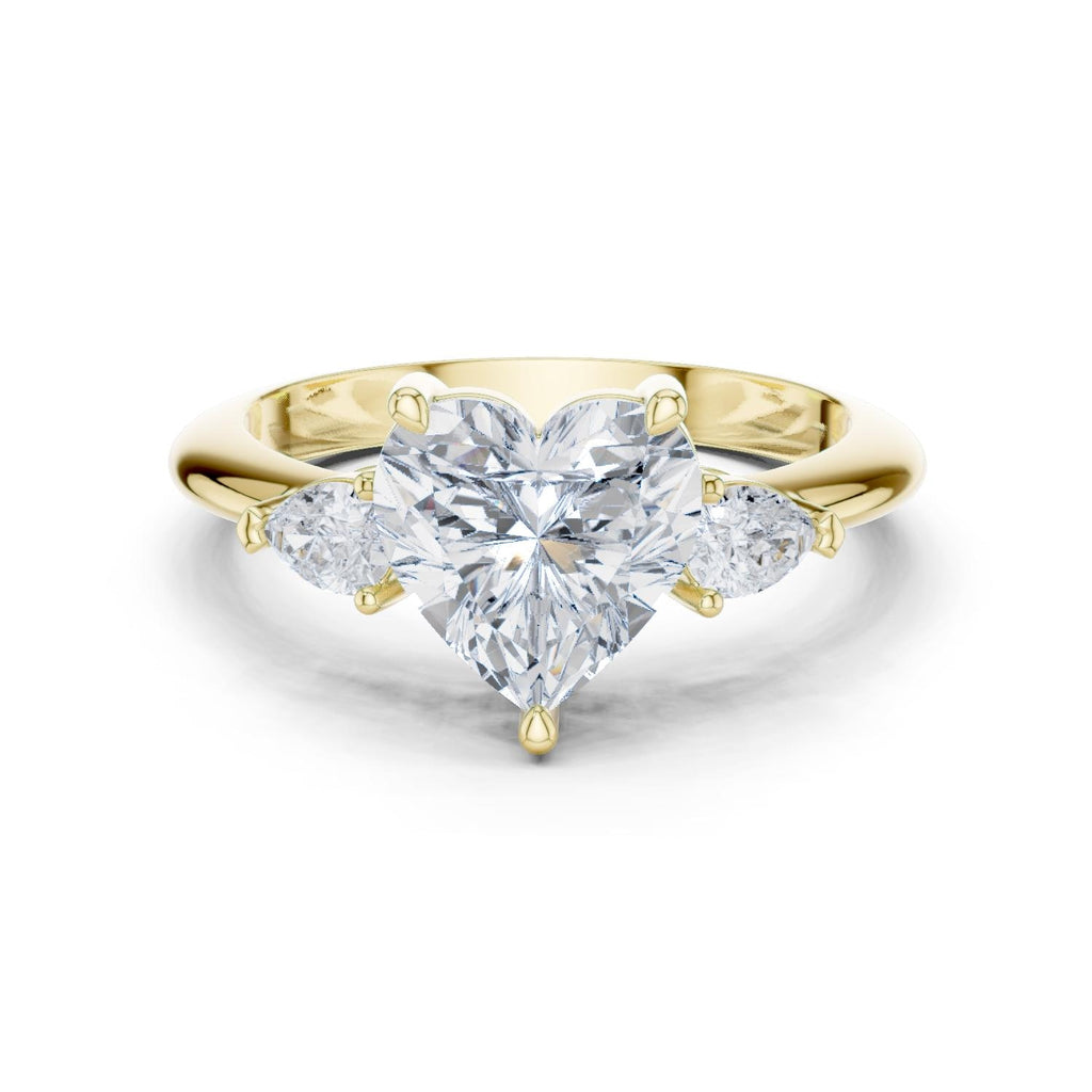 Heart-Shaped Moissanite Three-Stone Ring with Pear Side Stones – 925 Sterling Silver, 18K Gold Vermeil