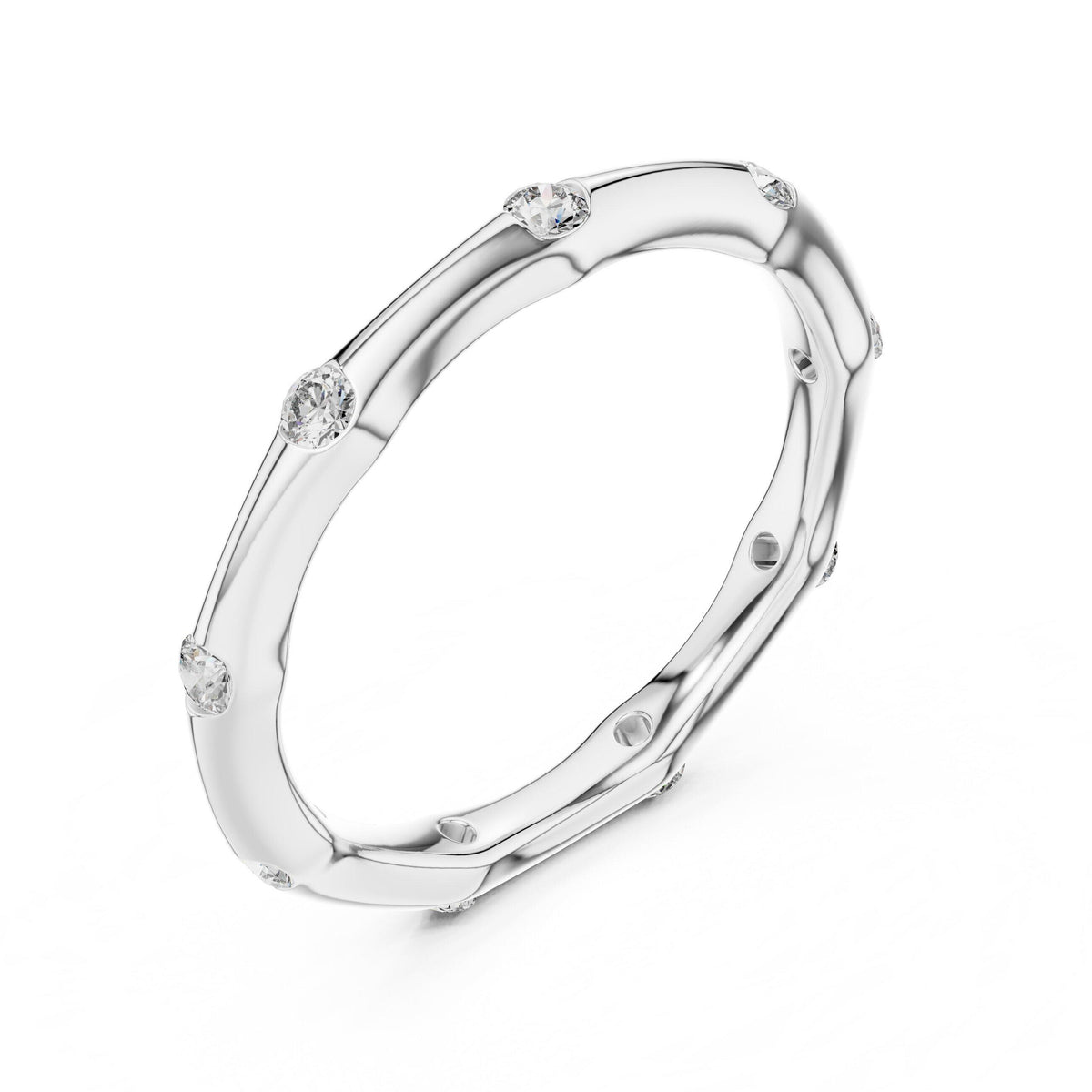 Station-Set Moissanite Stackable Band – 925 Sterling Silver, 18K Gold Vermeil