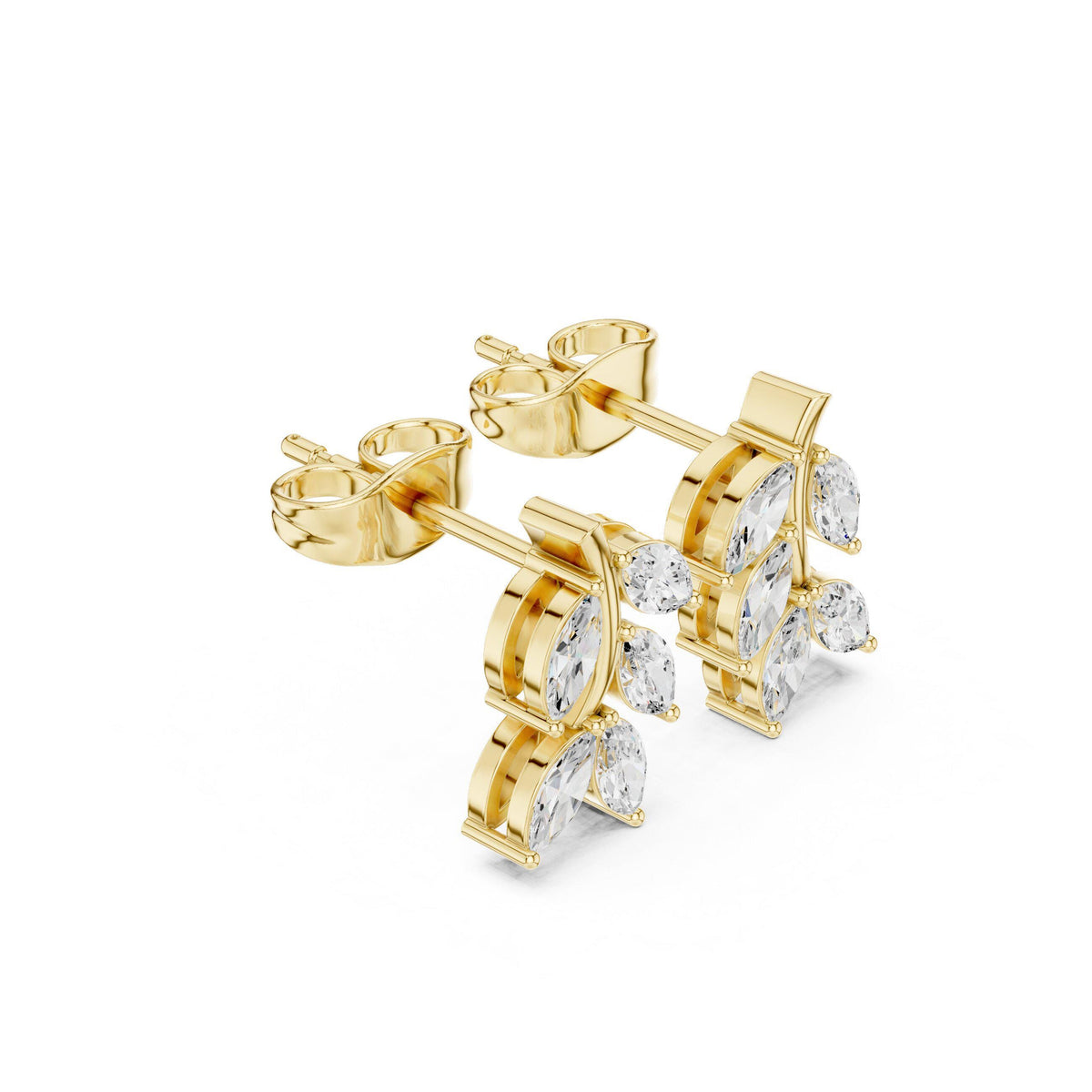 Marquise Moissanite Leaf Vine Stud Earrings – 925 Sterling Silver, 18K Gold Vermeil