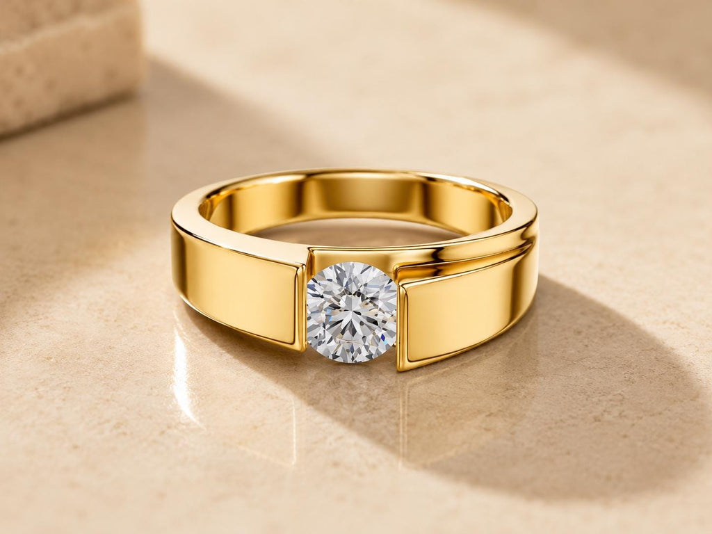 Men's 6mm Round Moissanite Ring, Modern Band – 925 Sterling Silver, 18K Gold Vermeil