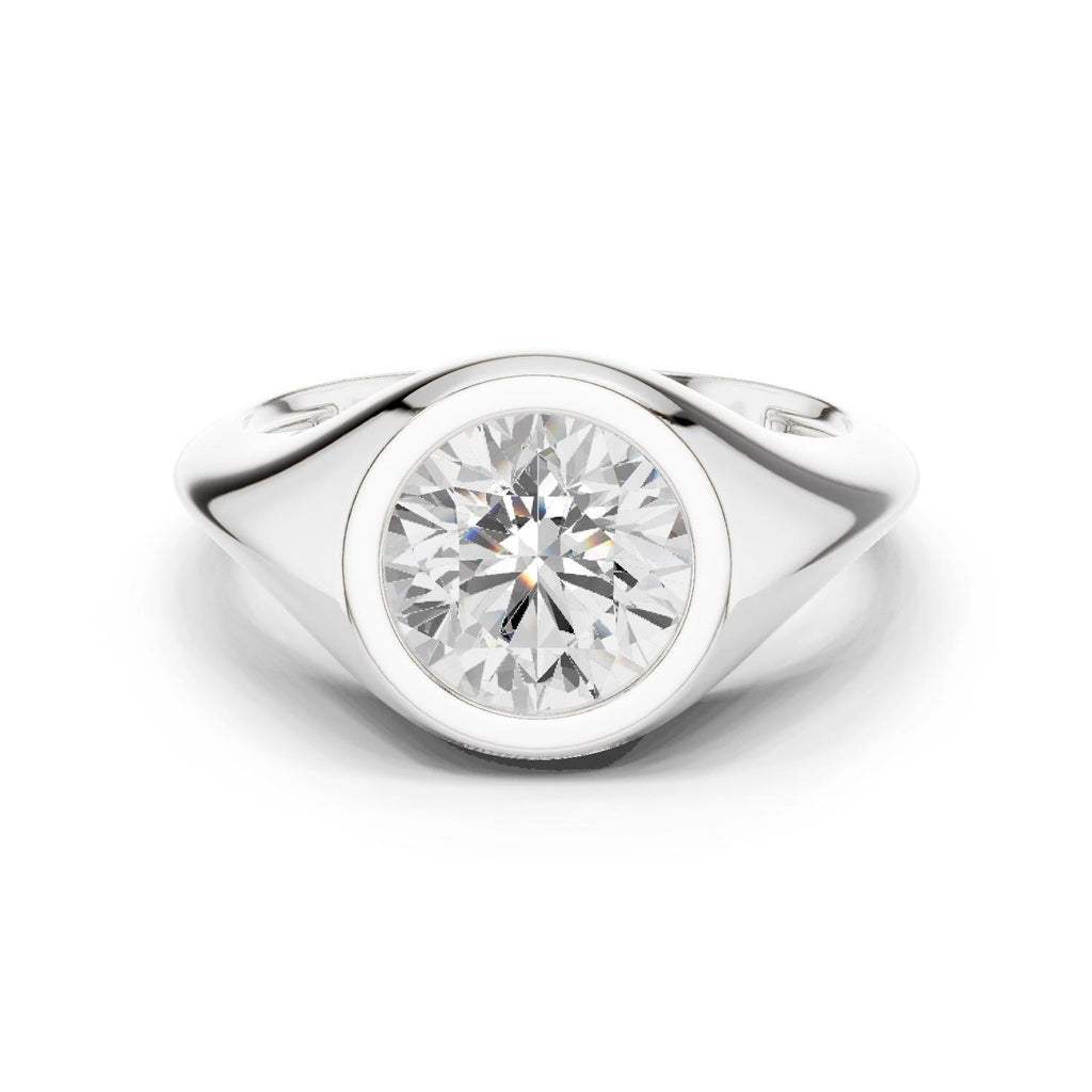 Round Bezel-Set Moissanite Signet Ring – 925 Sterling Silver, 18K Gold Vermeil