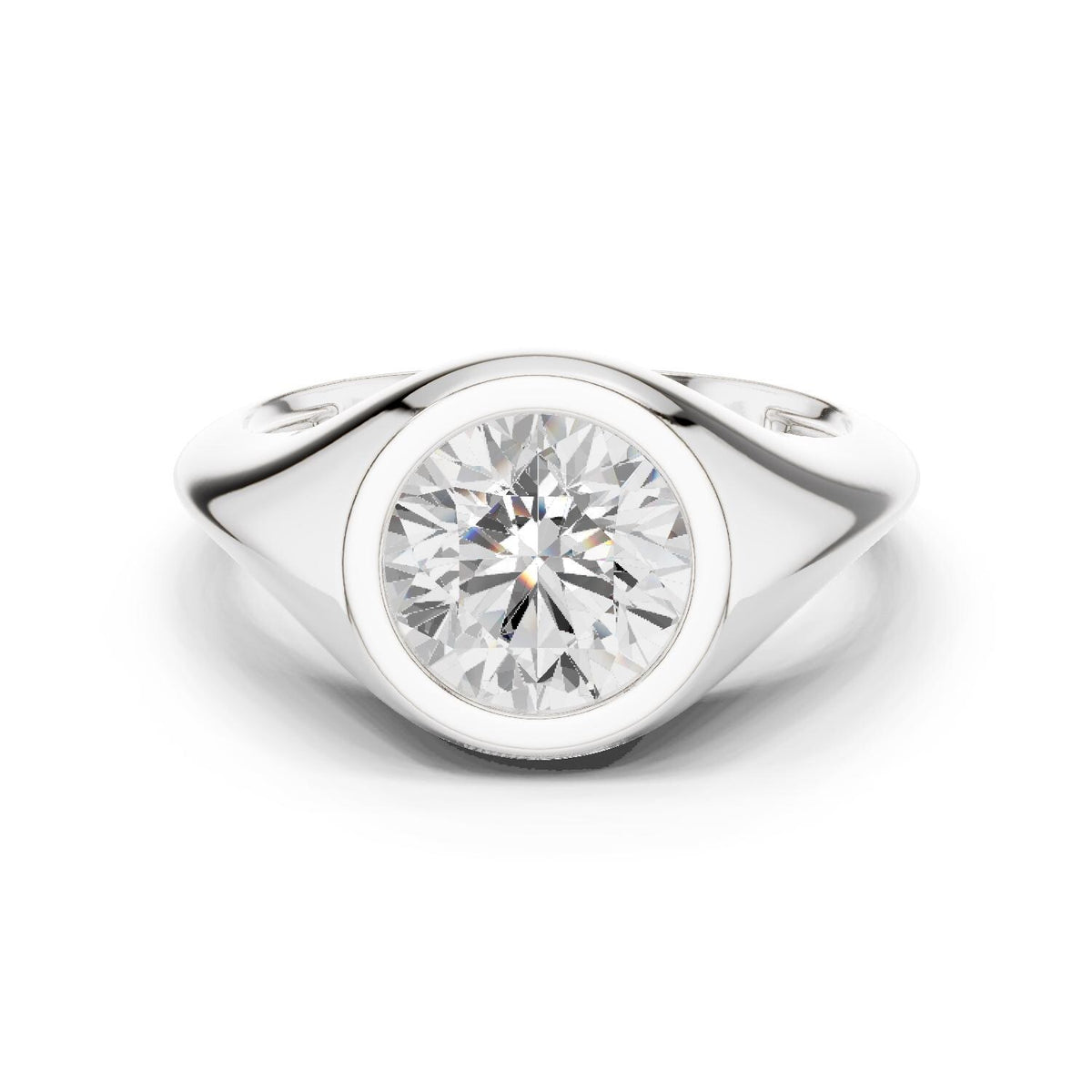 Round Bezel-Set Moissanite Signet Ring – 925 Sterling Silver, 18K Gold Vermeil