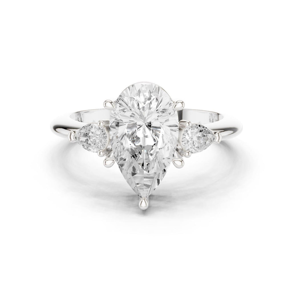 Pear Moissanite Three-Stone Ring with Pear Side Stones – 925 Sterling Silver, 18K Gold Vermeil