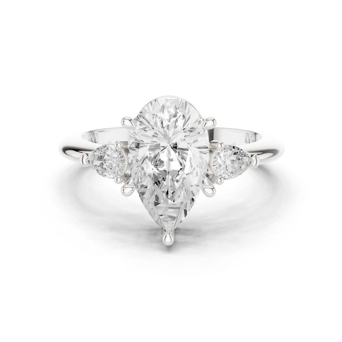 Pear Moissanite Three-Stone Ring with Pear Side Stones – 925 Sterling Silver, 18K Gold Vermeil