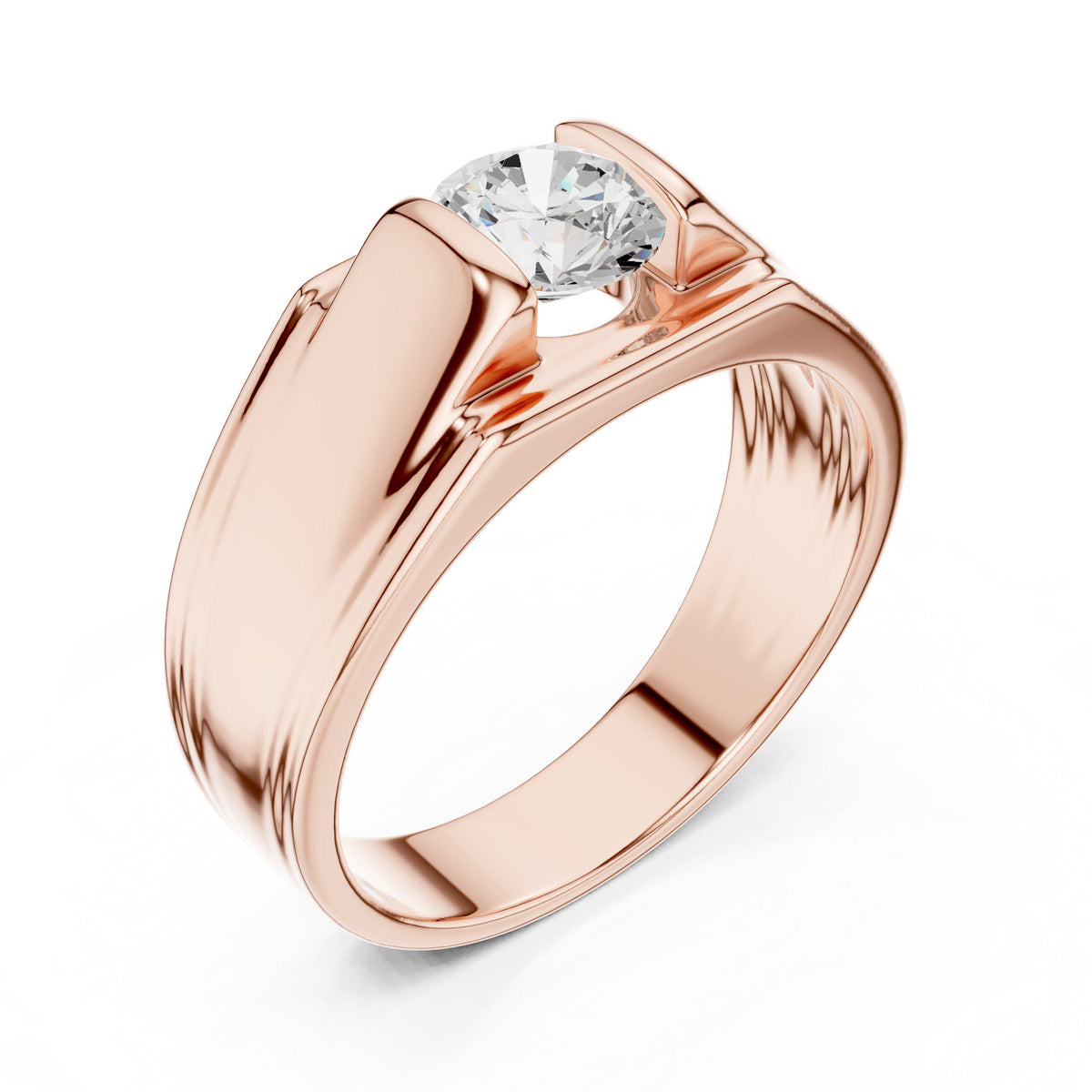 Men's Round Moissanite Ring with T-Bar Setting – 925 Sterling Silver, 18K Gold Vermeil