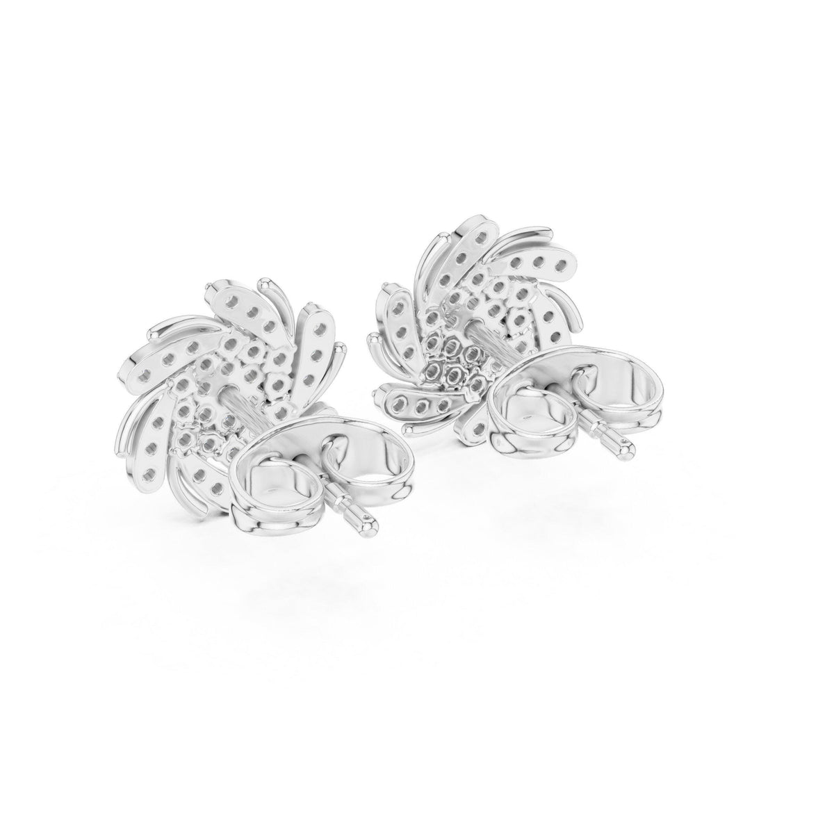 Moissanite Pavé Swirl Flower Stud Earrings – 925 Sterling Silver, 18K Gold Vermeil