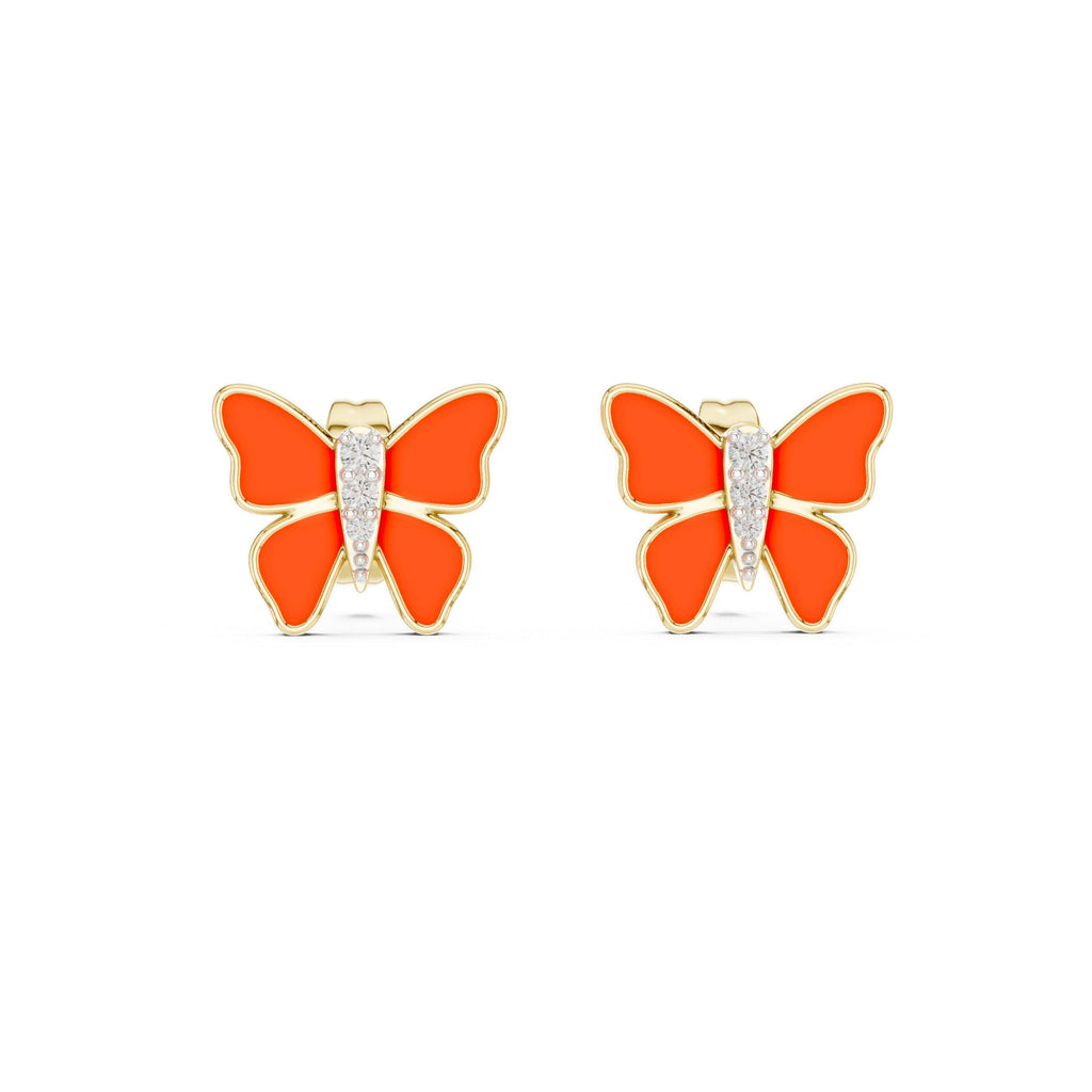 Moissanite & Enamel Butterfly Earrings – 925 Sterling Silver, 18K Gold Vermeil