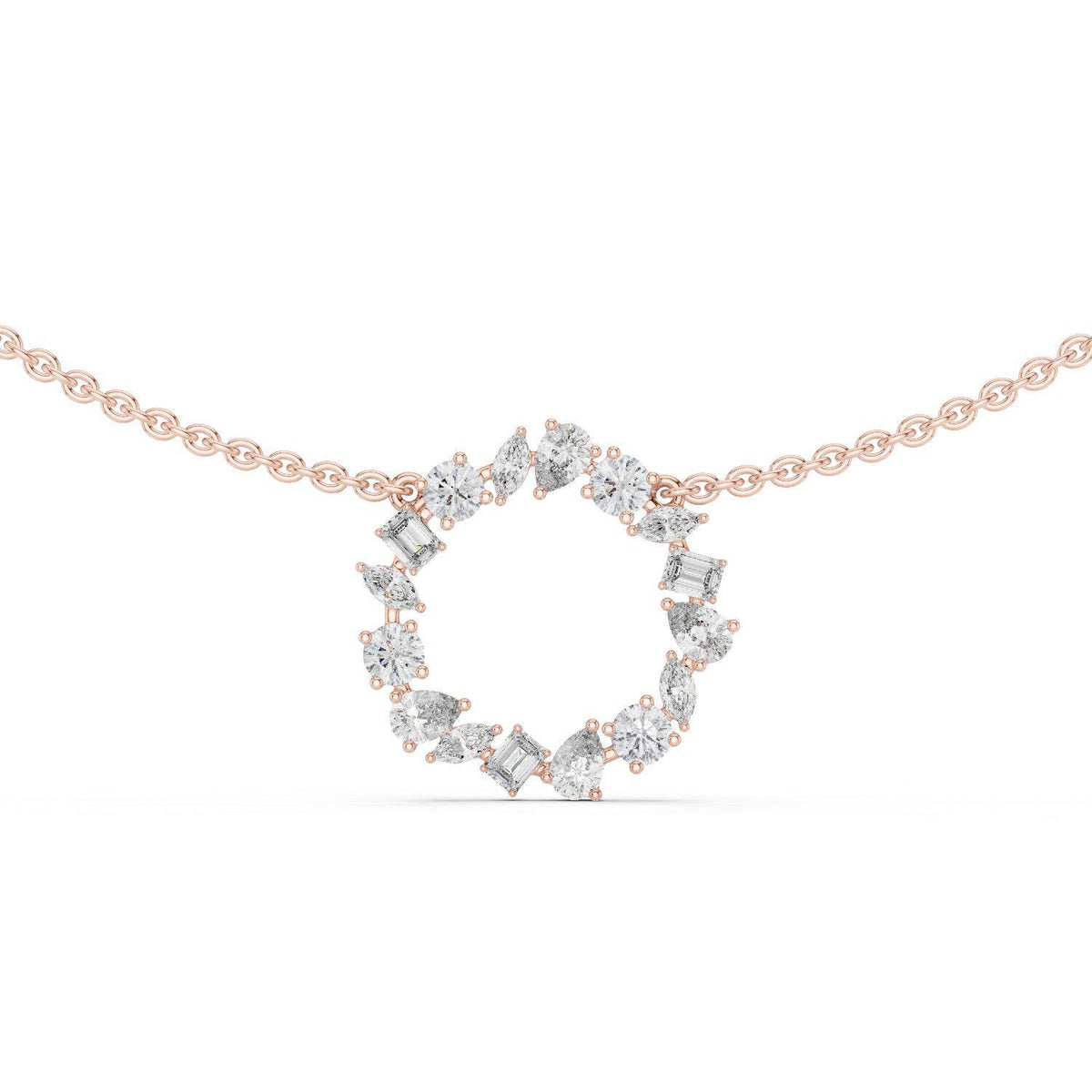 Mixed-Cut Moissanite Open-Circle Necklace – 925 Sterling Silver, 18K Gold Vermeil