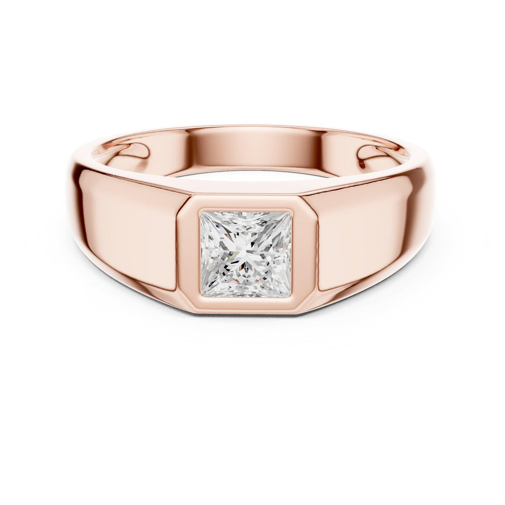 Men's Princess-Cut Moissanite Signet Ring, Flat Top – 925 Sterling Silver, 18K Gold Vermeil