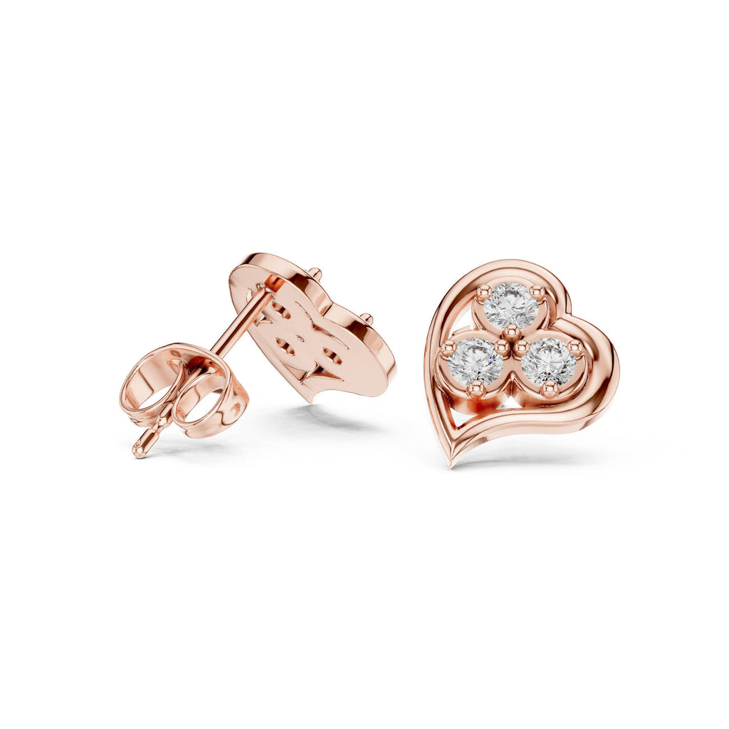 Moissanite Heart Trio Stud Earrings – 925 Sterling Silver, 18K Gold Vermeil