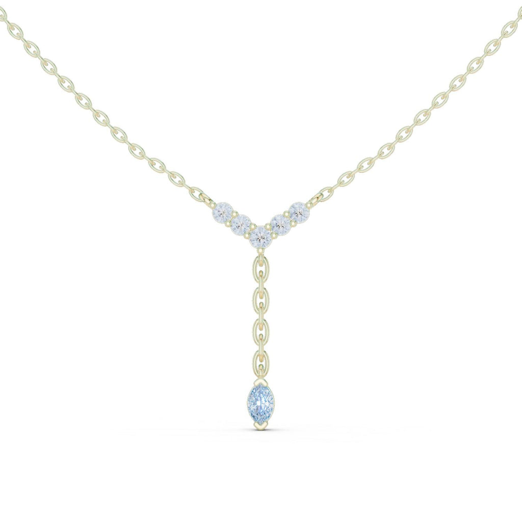 Round Moissanite V-Bar Y Necklace – 925 Sterling Silver, 18K Gold Vermeil