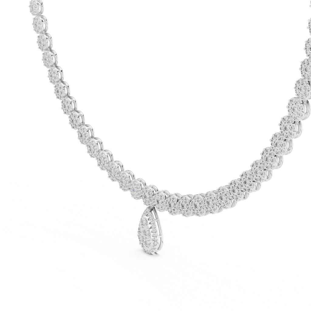 Pear Halo Moissanite Drop Tennis Necklace – 925 Sterling Silver, 18K Gold Vermeil
