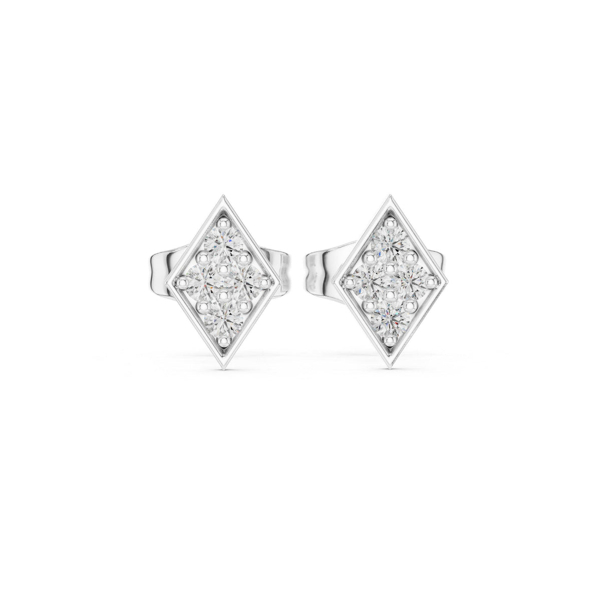 Moissanite Pavé Diamond-Shape Stud Earrings – 925 Sterling Silver, 18K Gold Vermeil