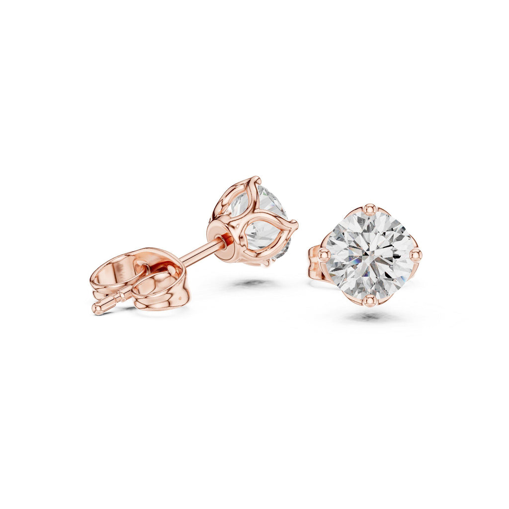 Round Moissanite Solitaire Stud Earrings – 925 Sterling Silver, 18K Gold Vermeil
