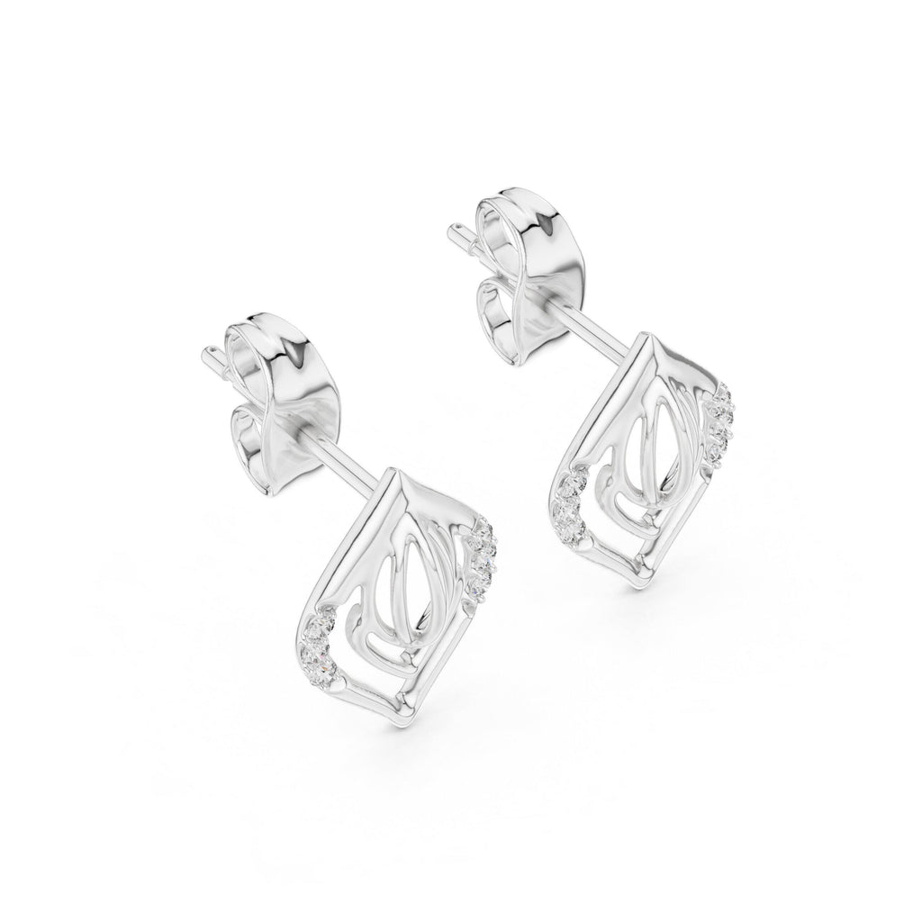 Moissanite Pavé Leaf Outline Stud Earrings – 925 Sterling Silver, 18K Gold Vermeil