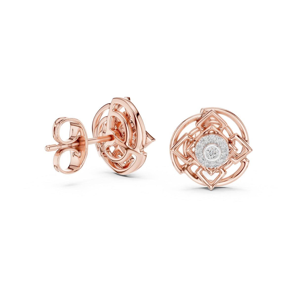 Moissanite Halo Rosette Stud Earrings – 925 Sterling Silver, 18K Gold Vermeil