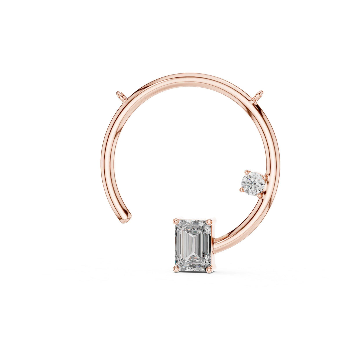 Emerald-Cut Moissanite Open Circle Pendant Necklace – 925 Sterling Silver, 18K Gold Vermeil