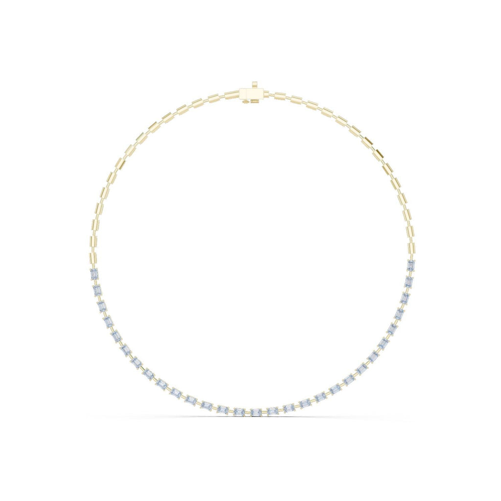 Emerald-Cut Moissanite Station Tennis Necklace – 925 Sterling Silver, 18K Gold Vermeil