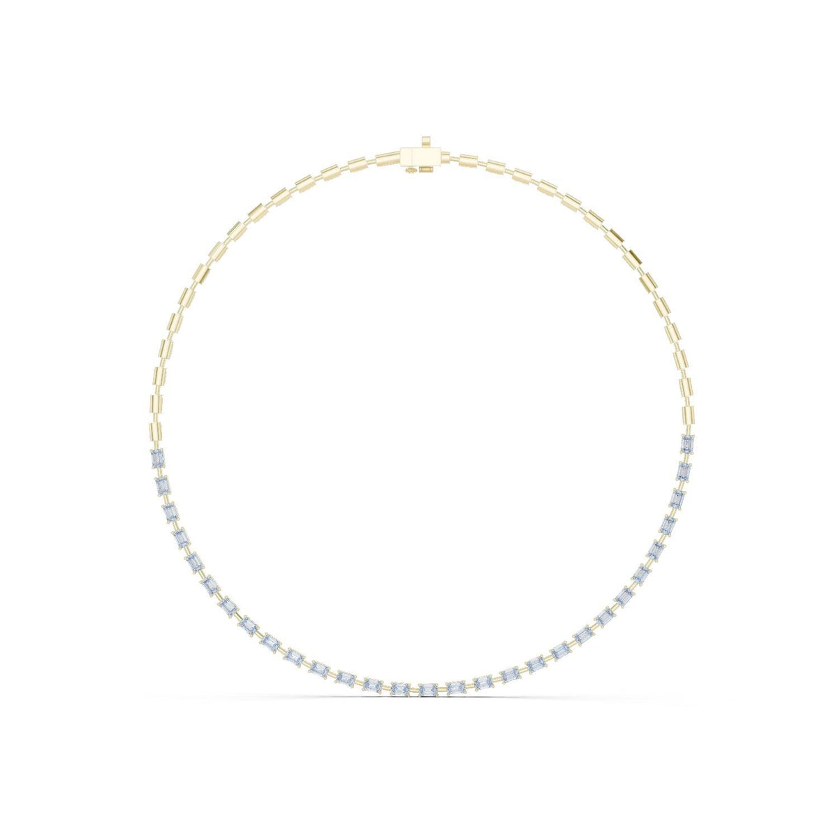 Emerald-Cut Moissanite Station Tennis Necklace – 925 Sterling Silver, 18K Gold Vermeil