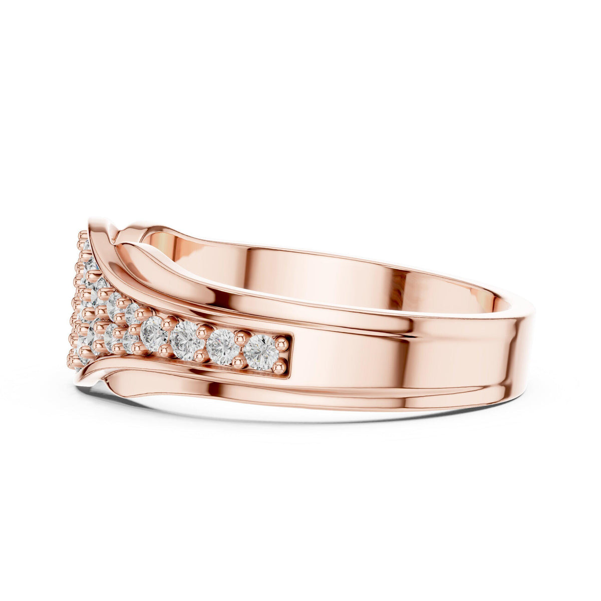 Wide Wave-Band Pavé Moissanite Ring – 925 Sterling Silver, 18K Gold Vermeil