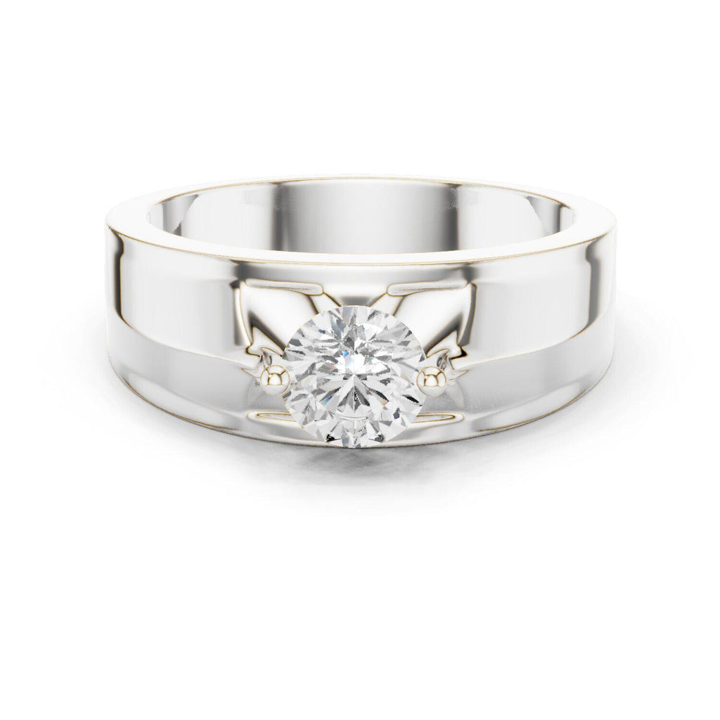 Men's Round Moissanite Ring with Winged Setting – 925 Sterling Silver, 18K Gold Vermeil