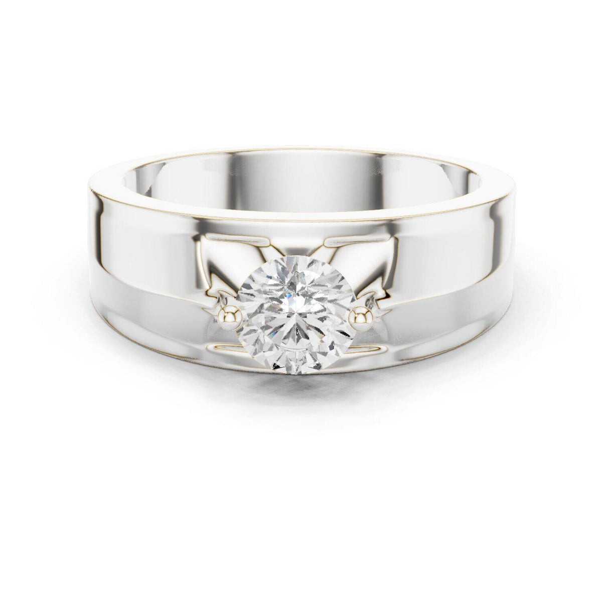 Men's Round Moissanite Ring with Winged Setting – 925 Sterling Silver, 18K Gold Vermeil