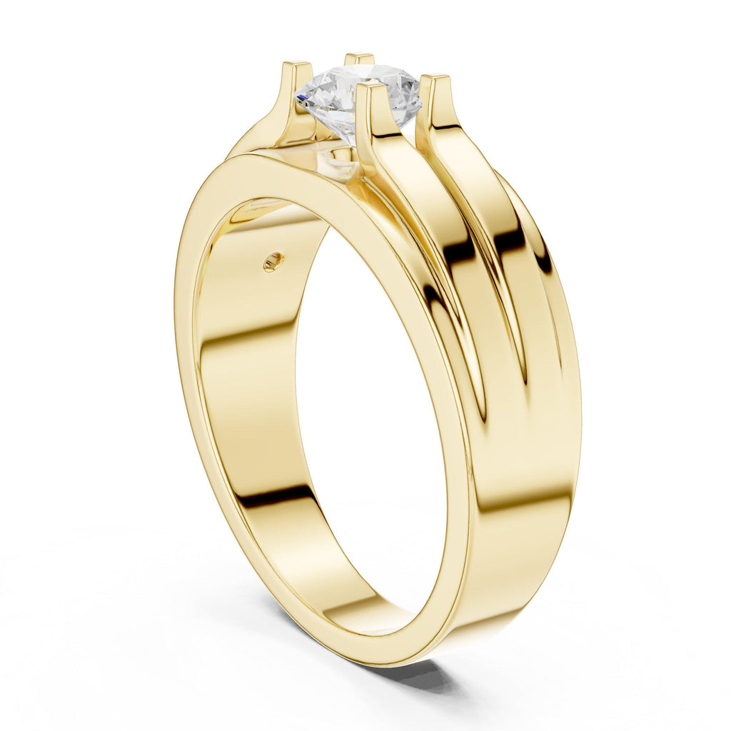Men's Round Moissanite Ring, Double-Groove Band – 925 Sterling Silver, 18K Gold Vermeil