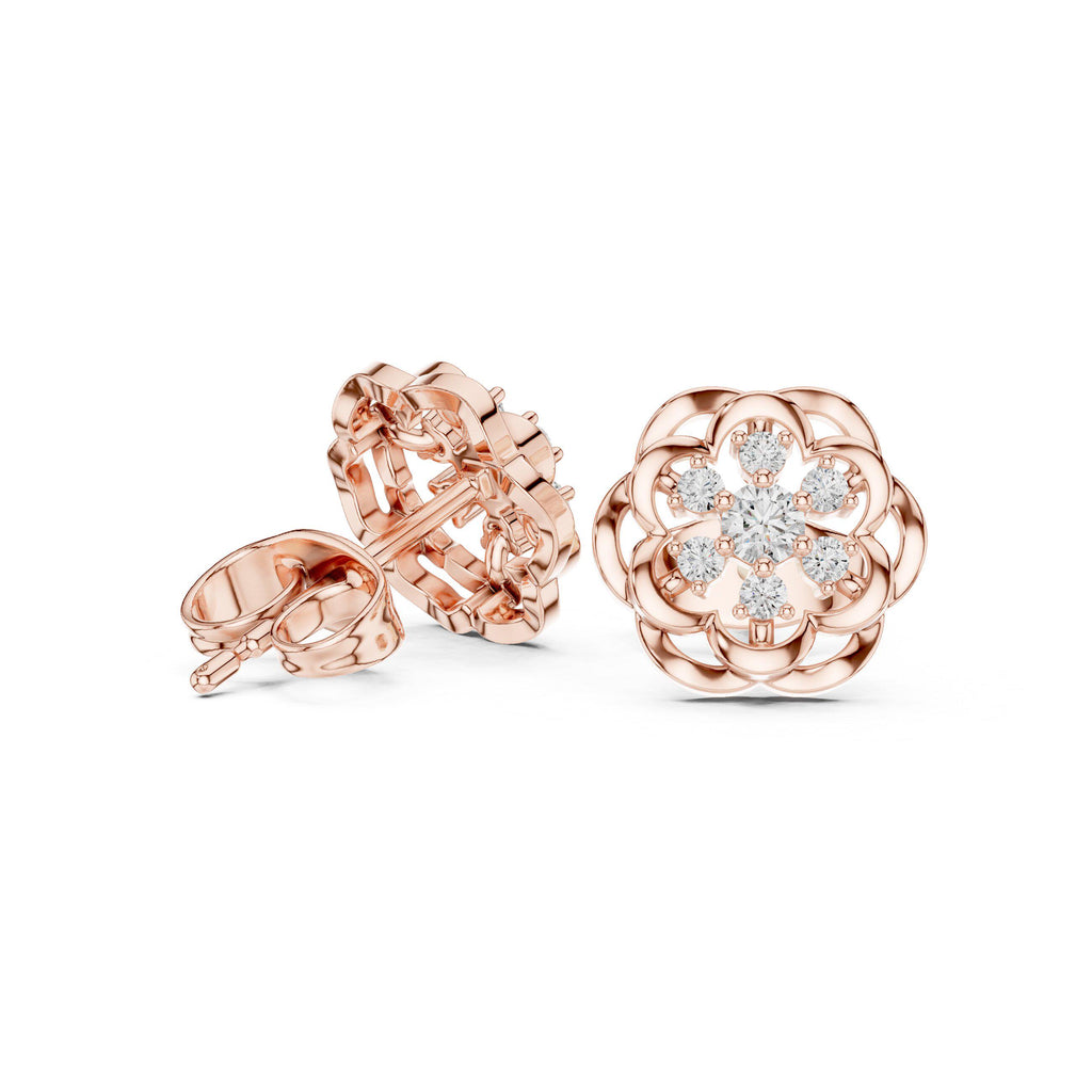 Moissanite Flower Rosette Stud Earrings – 925 Sterling Silver, 18K Gold Vermeil