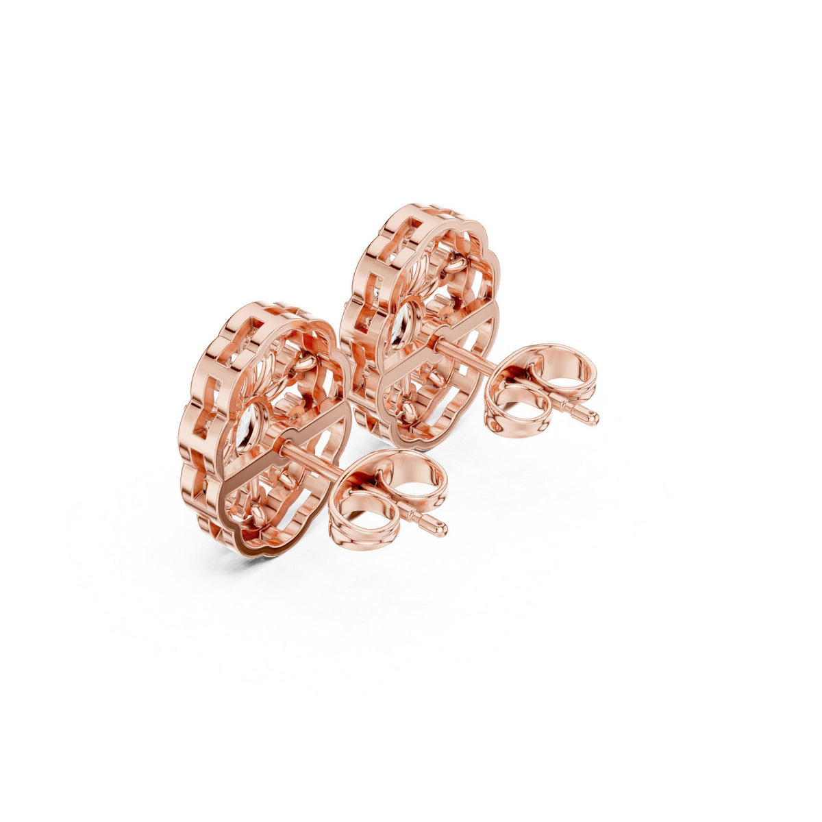Round Moissanite Oval Filigree Stud Earrings – 925 Sterling Silver, 18K Gold Vermeil