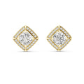 Square Halo Round Moissanite Stud Earrings – 925 Sterling Silver, 18K Gold Vermeil