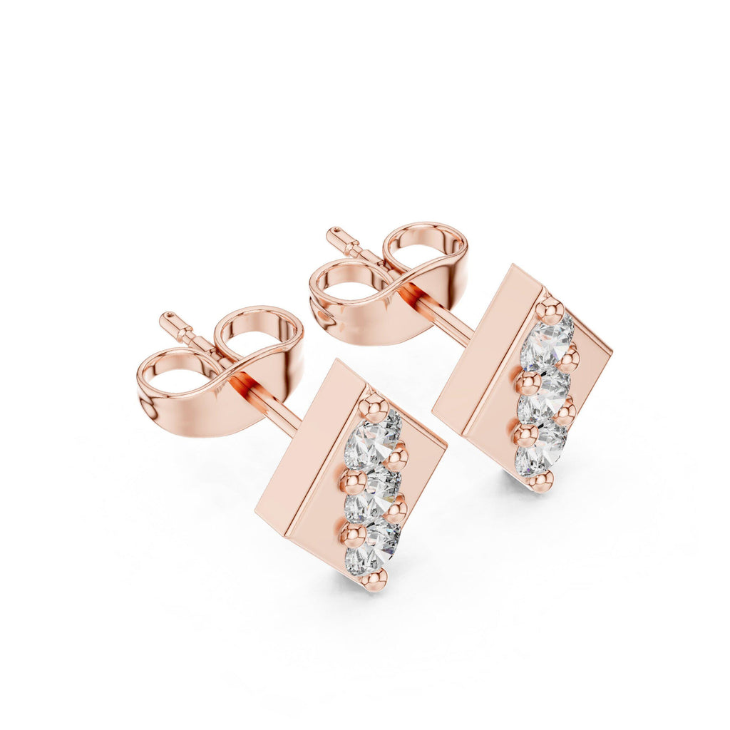 Moissanite Rhombus Three-Stone Stud Earrings – 925 Sterling Silver, 18K Gold Vermeil