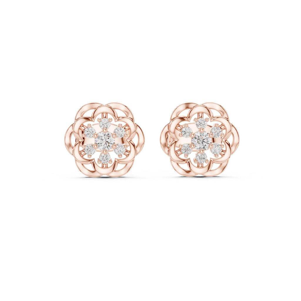 Moissanite Flower Rosette Stud Earrings – 925 Sterling Silver, 18K Gold Vermeil