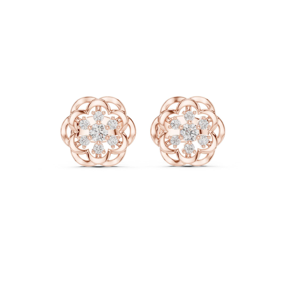 Moissanite Flower Rosette Stud Earrings – 925 Sterling Silver, 18K Gold Vermeil