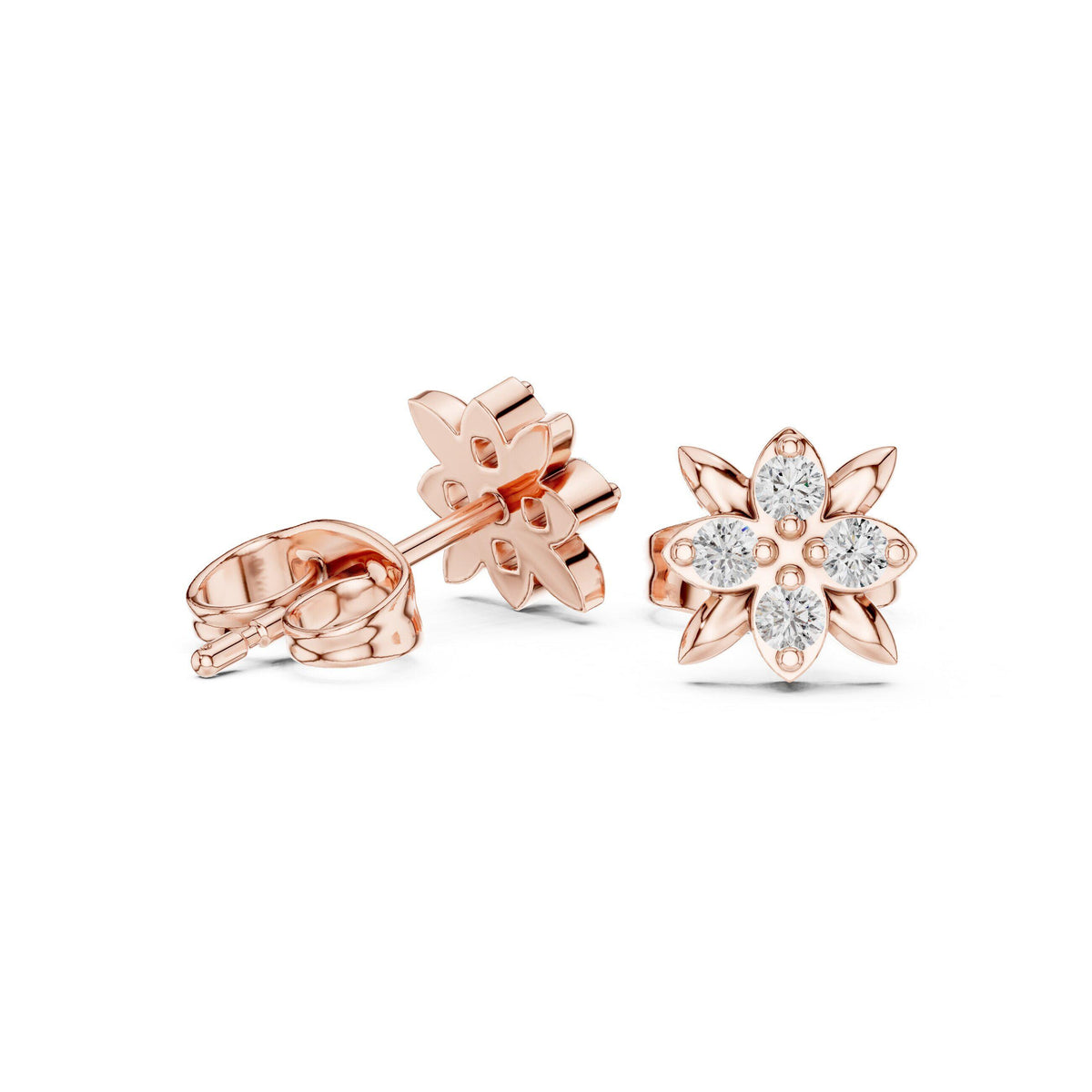 Moissanite Flower Star Stud Earrings – 925 Sterling Silver, 18K Gold Vermeil