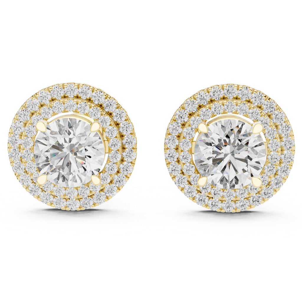 Round Moissanite Double-Halo Stud Earrings – 925 Sterling Silver, 18K Gold Vermeil