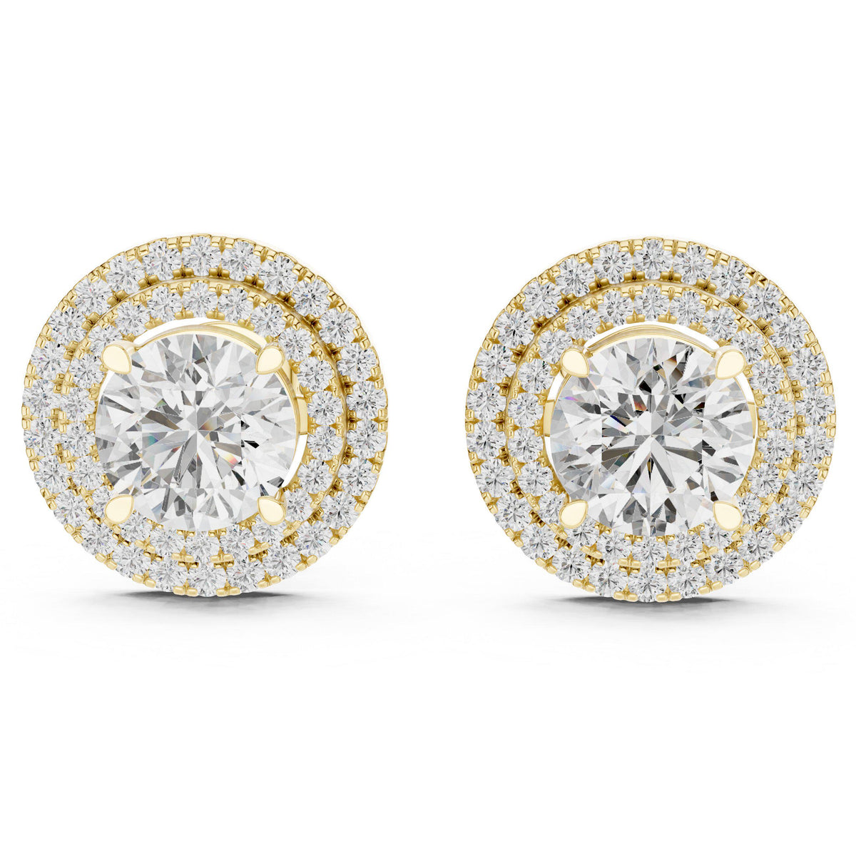Round Moissanite Double-Halo Stud Earrings – 925 Sterling Silver, 18K Gold Vermeil