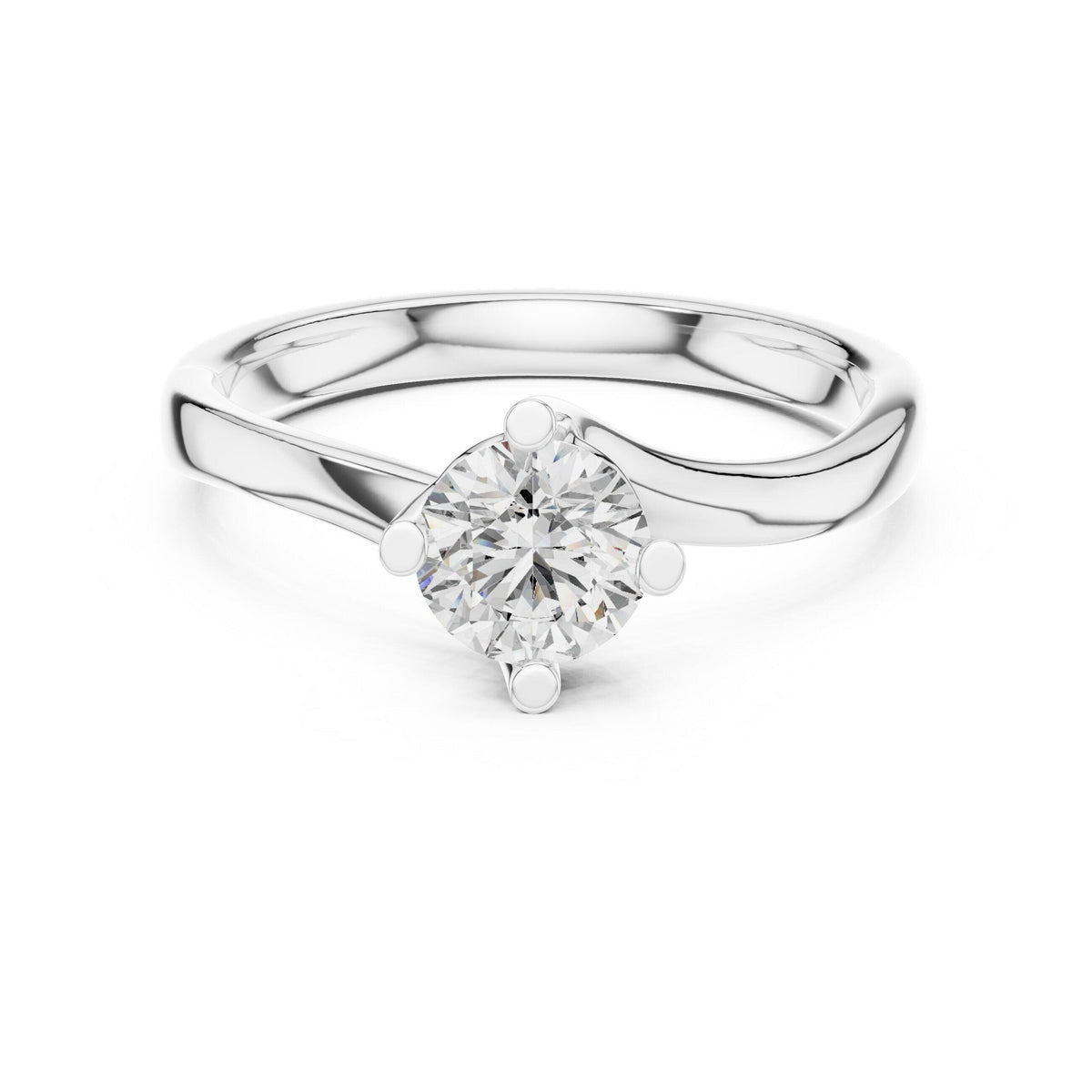 Round Moissanite Twist Solitaire Ring, 5mm – 925 Sterling Silver, 18K Gold Vermeil