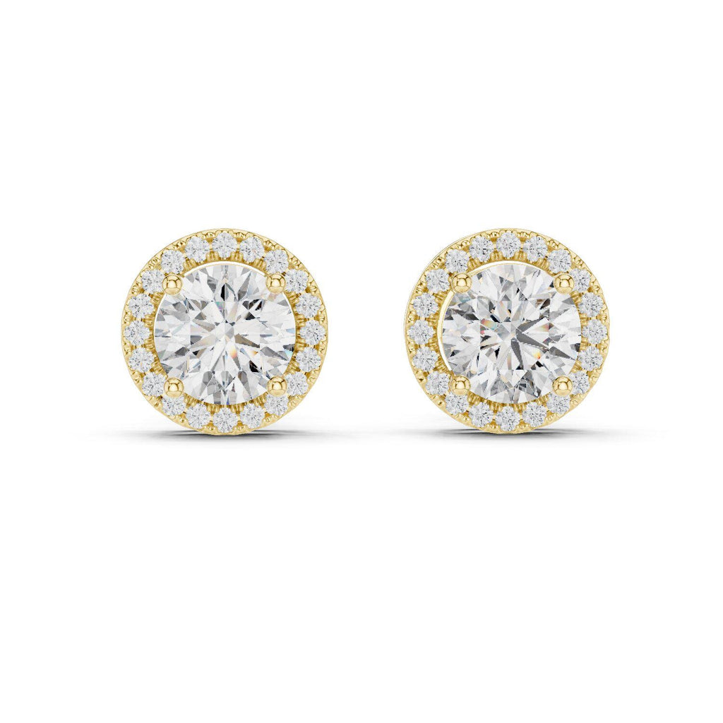 7mm Round Moissanite Halo Stud Earrings – 925 Sterling Silver, 18K Gold Vermeil