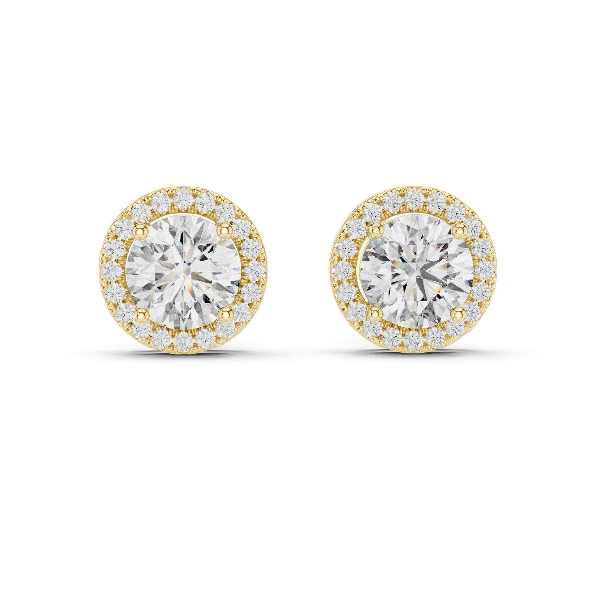 7mm Round Moissanite Halo Stud Earrings – 925 Sterling Silver, 18K Gold Vermeil