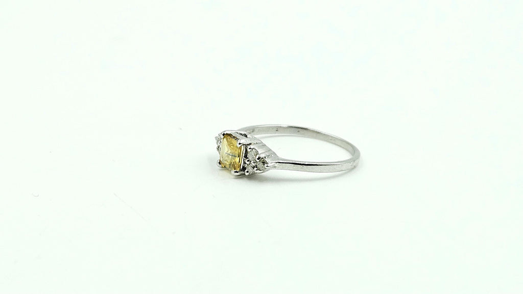 Cushion Yellow Sapphire & Diamond Ring – 925 Sterling Silver, 18K White Gold Vermeil