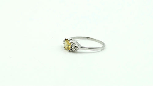 Cushion Yellow Sapphire & Diamond Ring – 925 Sterling Silver, 18K White Gold Vermeil