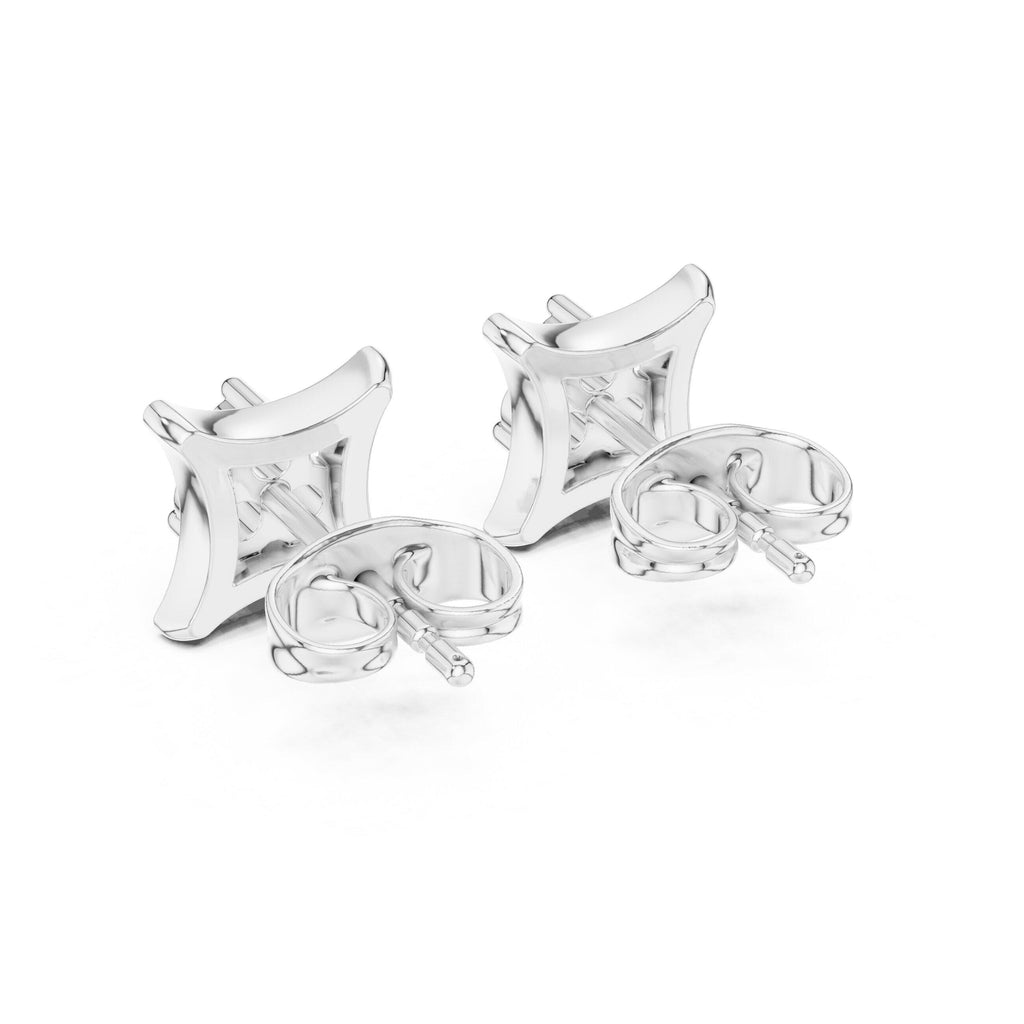 Moissanite Concave Square Stud Earrings – 925 Sterling Silver, 18K Gold Vermeil