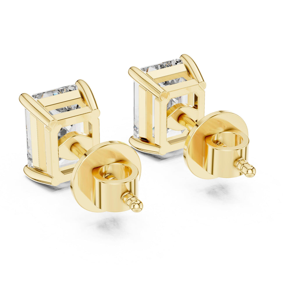 Emerald-Cut Moissanite Stud Earrings – 925 Sterling Silver, 18K Gold Vermeil