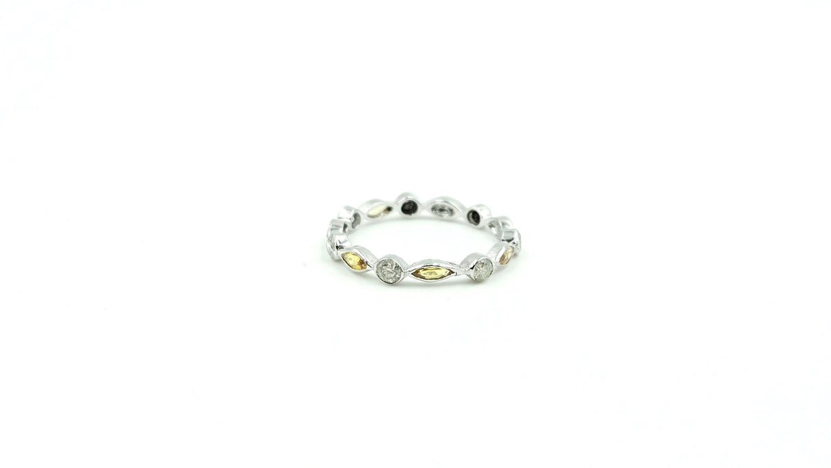 Yellow Sapphire & Diamond Eternity Band – 925 Sterling Silver, 18K White Gold Vermeil