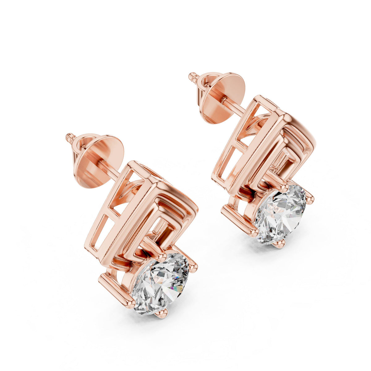 Round Moissanite Open Kite Stud Earrings – 925 Sterling Silver, 18K Gold Vermeil